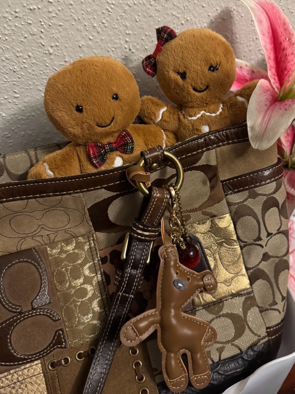 Coach Brown Signature Canvas Tote with Gold-Tone Hardware